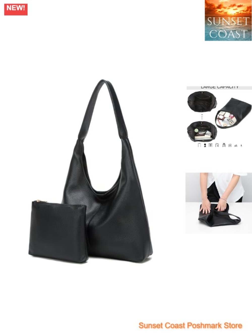 Slouchy PU Leather Hobo Shoulder Bag Soft Large Tote Purse for Work Travel